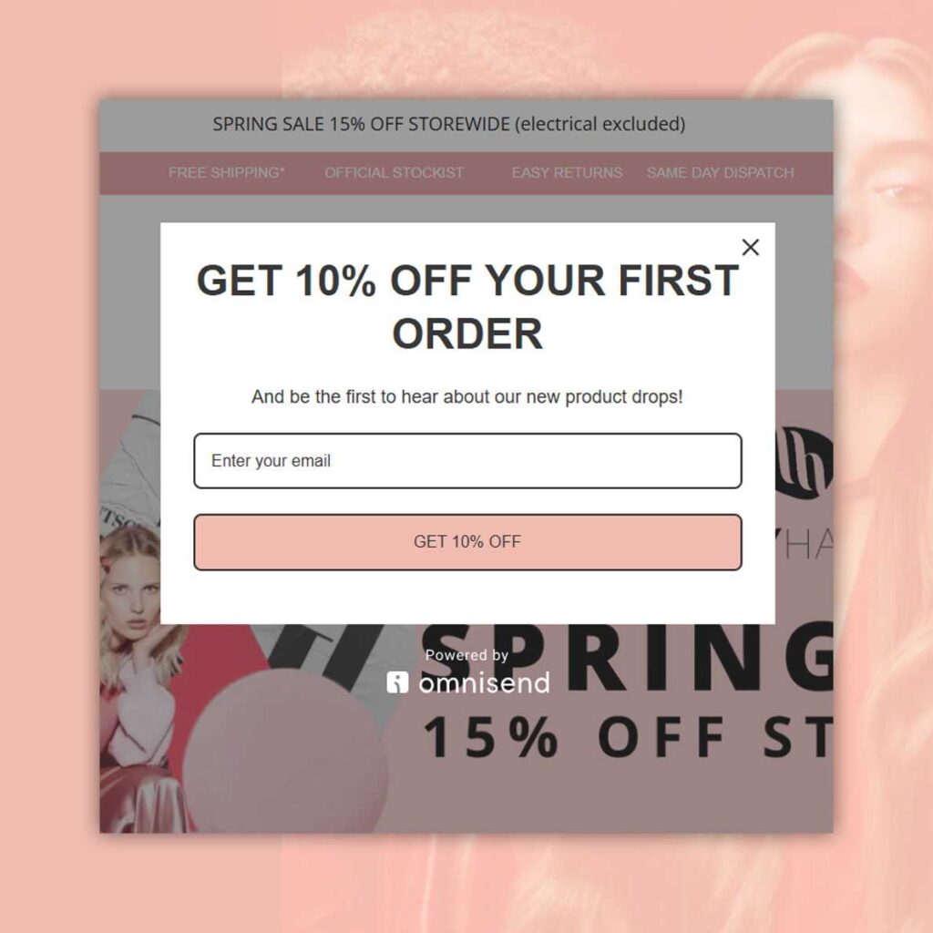 A website shows 10% off